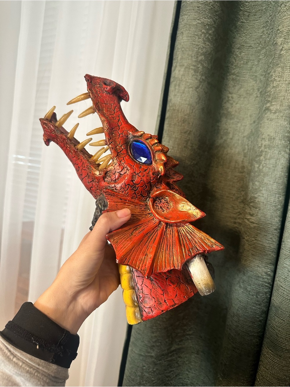 Vintage Dragon Figurine Accent Sculpture with Blue Gem eyes piggy bank decor